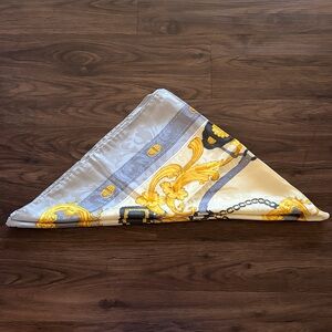 Elegant Gold and Blue Patterned Large Scarf 100% Silk